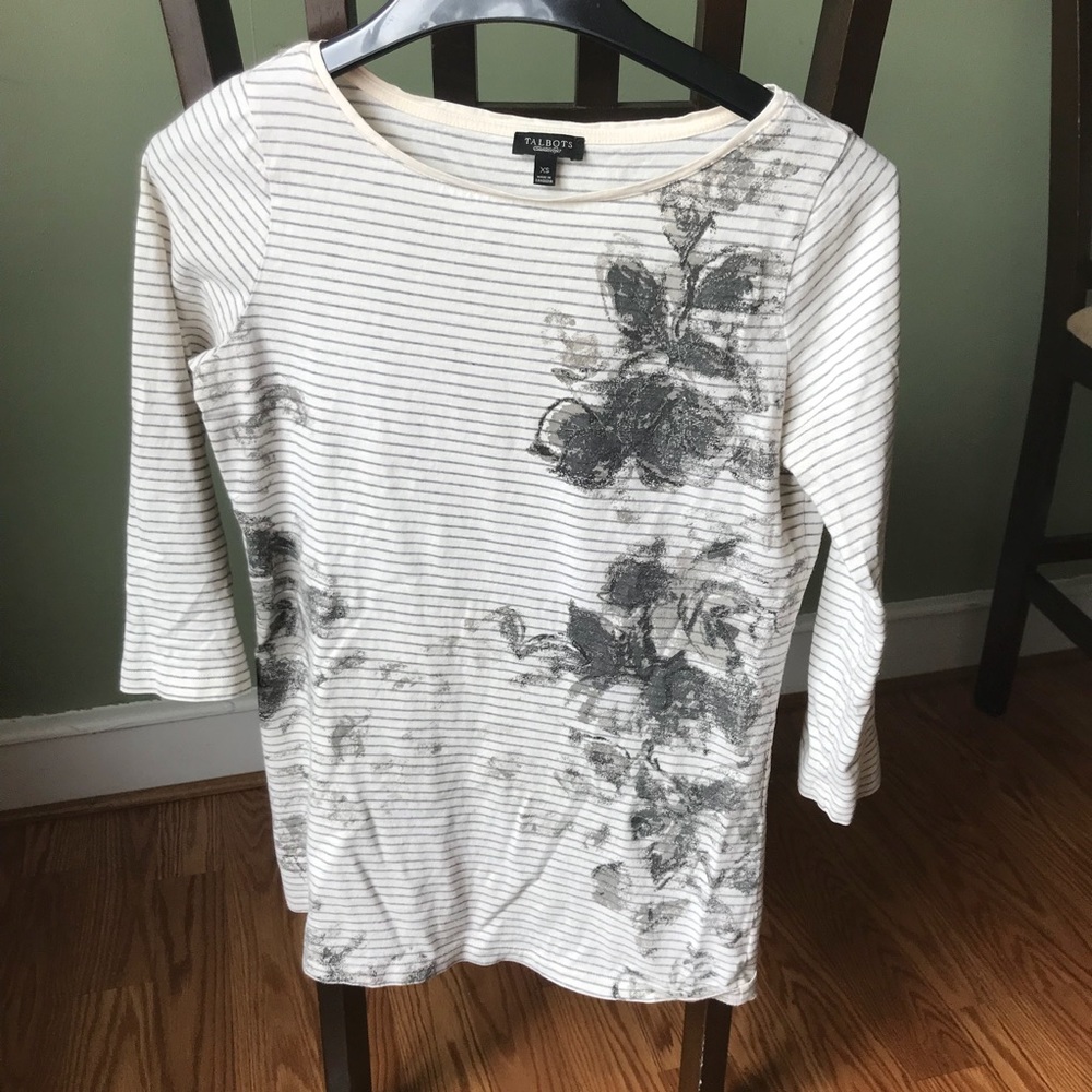 Talbots spring shirt cream with grey floral design